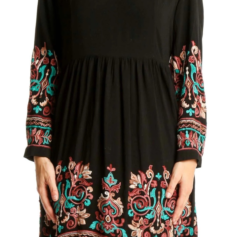 Floreat (Anthropologie) Black Dress with Colorful Embroidery - Picture 2 of 9